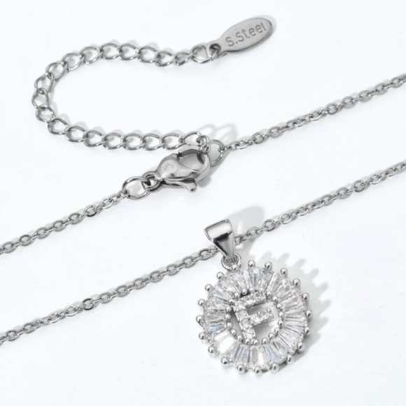 Silver Initial Crystal Pendant Necklace A-Z - Picture 4 of 7